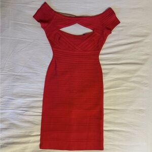 Rare Herve Leger Red Off-Shoulder Bandage Dress NWT Size XS